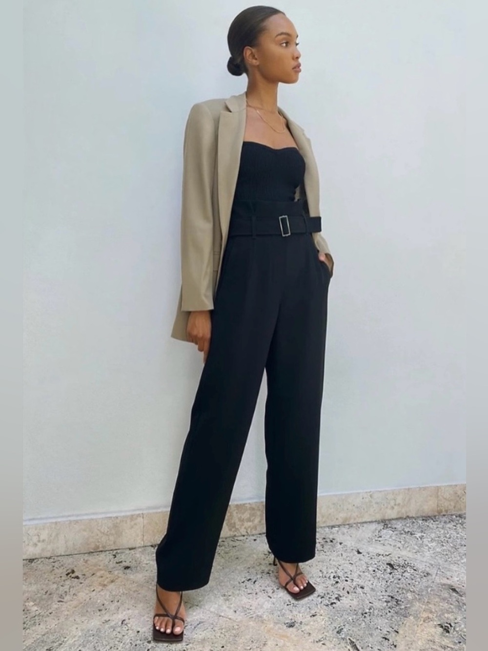 Aritzia Bbaton High Rise Wide Leg Trouser Pants Black Size 6